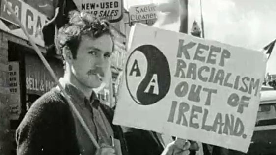 An anti-apartheid demonstration in Rathmines, Dublin at a Ireland V's South Africa cricket match (1969)