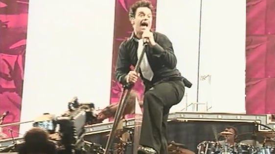 Robbie Williams on stage at the Phoenix Park in Dublin, 2003