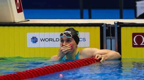 Ellen Walshe reacts to her swim in Japan