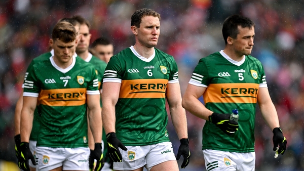 Tadhg Morley (c) and Paul Murphy (r) in the parade before the semi-final with Derry