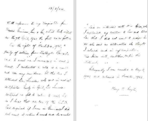 MARY'S account of how she left Guinness