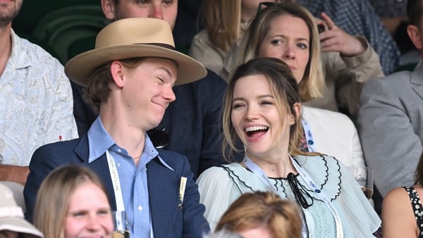 Thomas Brodie-Sangster and Talulah Riley at the Wimbledon Tennis Championships at All England Lawn Tennis and Croquet Club in July 2022. (Photo by Karwai Tang/WireImage)