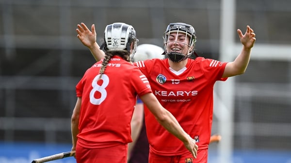 Cork pdlayers Saoirse McCarthy (l) and Amy O'Connor after the semi-final win over Galway