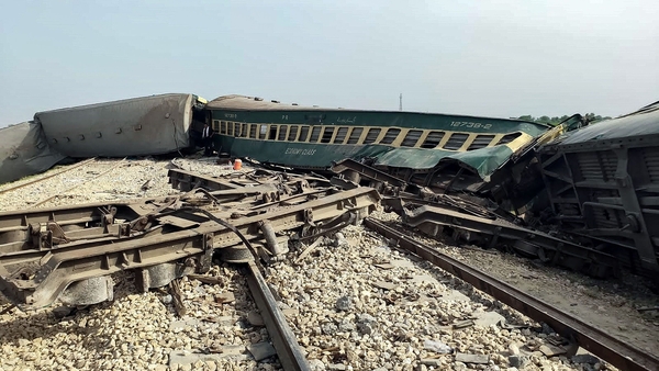 Some passenger compartments were upright but off the tracks, while others lay on their side