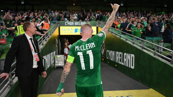 McClean leaves the pitch after winning his 100th cap in the Euro 2024 qualifier against Gibraltar in June