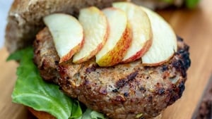 Pork and Apple Burgers with Wicklow Blue Cheese and Winter Coleslaw
