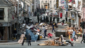 A view of the clean-up operation in progress following the blast