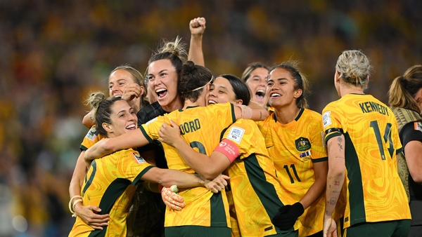 Aussue players show their delight after the penalty drama