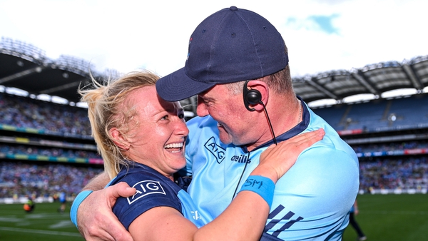 Dublin captain Carla Rowe and manager Mick Bohan enjoying the moment of victory