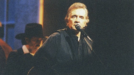 Johnny Cash on stage at the Olympia Theatre, Dublin (1993) Photo by John Rowe.