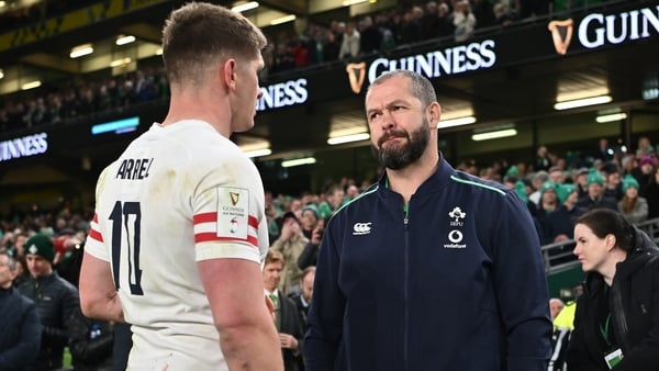 Owen Farrell talks to Andy Farrell after Ireland's win over England last March