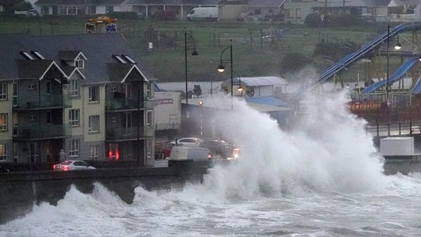 Waves crash against the sea wall in Tramore, Co Waterford, as Storm Betty brings strong winds and heavy rain