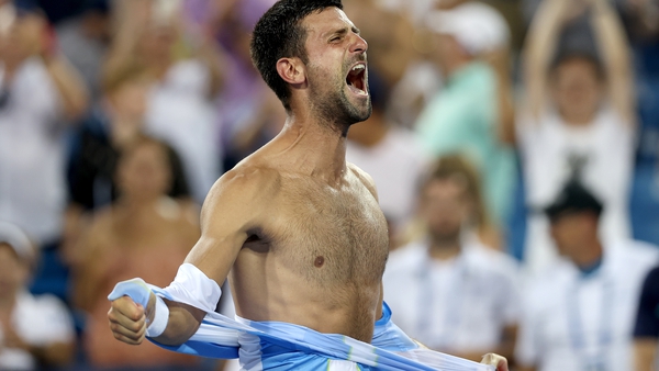 Novak Djokovic tears his shirt off in celebrating after defeating Carlos Alcaraz
