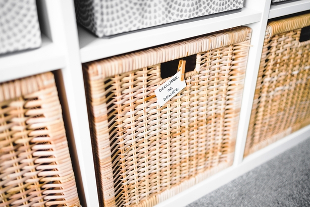 Basket with declutter or donate sign