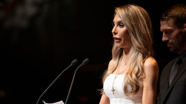 Chloe Lattanzi delivers a tribute to her mother during the Memorial Service for Olivia Newton-John at Hamer Hall on 26 February in Melbourne, Australia. (Photo by Asanka Ratnayake/Getty Images)