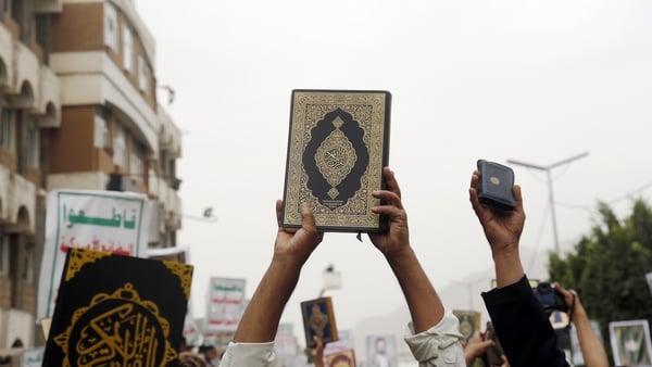 Yemenis protest the burning of Islam's holy book in Sweden and Denmark last month