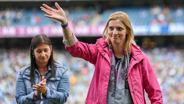 Galway All-Ireland winning captain Annette Clarke is honoured at half-time of the LGFA All-Ireland final at Croke Park