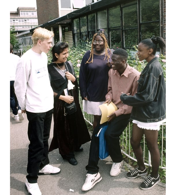 Group of teenagers in secondary school playground