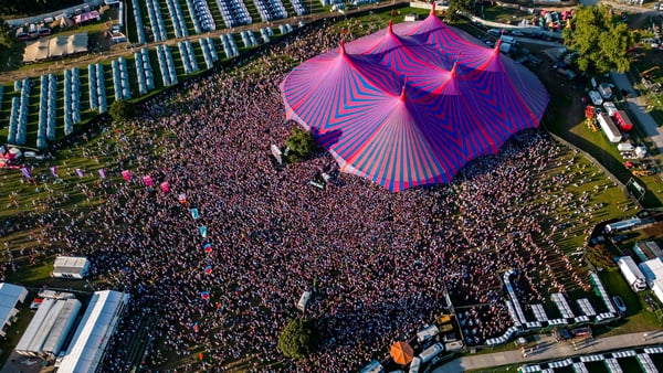 Thousands of fans try to get into the tent to see the Wolfe Tones at the 2023 Electric Picnic. Photo: PR