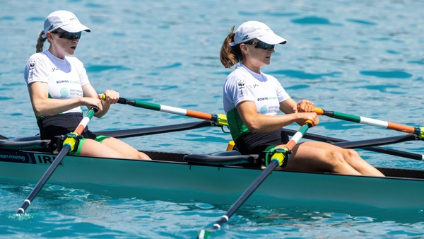 Margaret Cremen, right, and Aoife Casey were edged out by the Romanian crew, but safely advanced to the A/B semi-finals