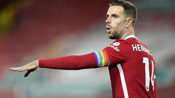 Jordan Henderson wearing a rainbow armband while captain of Liverpool