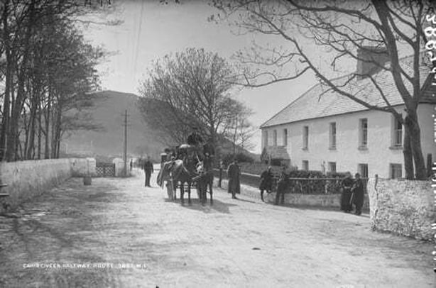 Although identified in the photograph as being Cahirciveen, this is a view of the village of Glenbeigh Photo: National Library of Ireland, L_CAB_03887