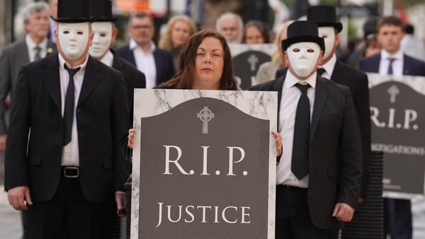 Relatives for Justice, whose loved ones were murdered during the Troubles, demonstrating their opposition to the bill