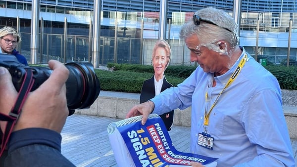 Michael O'Leary, the Ryanair boss, was hit with two cream pies in Brussels today