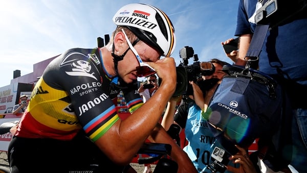 Remco Evenepoel is overcome with emotion after his stage success