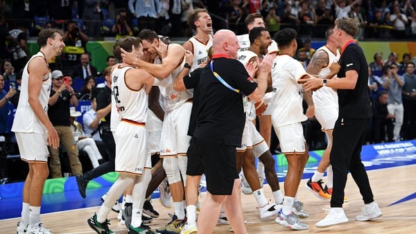 Germany's team celebrates after winning the FIBA Basketball World Cup final