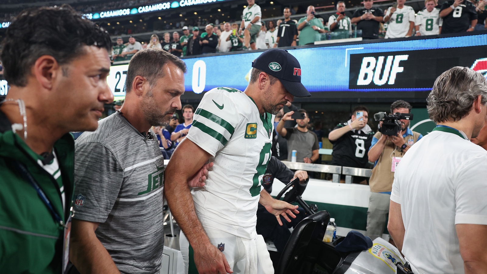 Buffalo Bills 16-22 New York Jets: New York Jets lose Aaron Rodgers to  early injury before stunning Buffalo Bills in overtime, NFL News