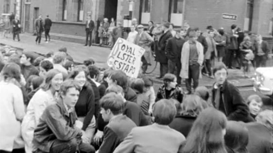 Belfast university students stage a sit-down Protest, 1968