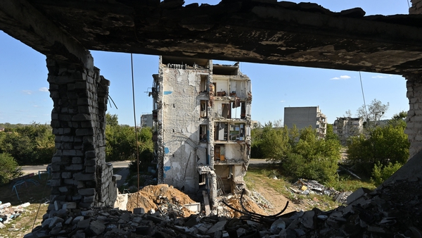 A destroyed building in Izyum, in Kharkiv region, amid the Russian invasion of Ukraine