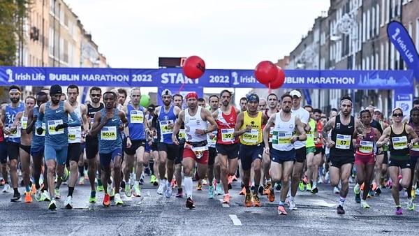 Runners take off at the start of the 2022 Irish Life Dublin Marathon