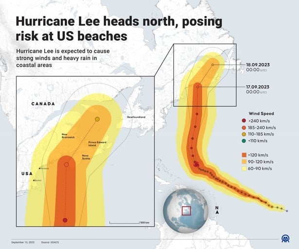 Hurricane Lee nears eastern New England, Canada with high winds