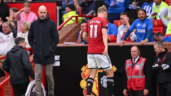 Rasmus Hojlund makes his way off the Old Trafford pitch