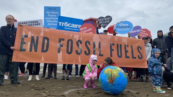 Friends of the Earth organised a protest on Sandymount Strand in Dublin