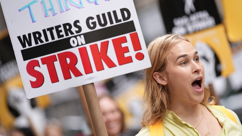 13 Reasons Why actress Tommy Dorfman joins SAG-AFTRA members in a picket in NYC