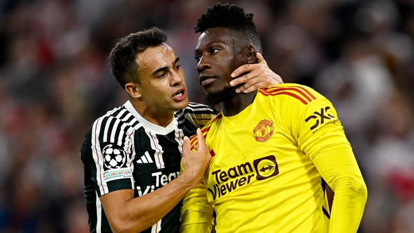 Sergio Reguilon consoles Andre Onana after his blunder gifted Bayern Munich their opening goal
