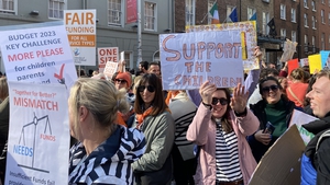 Childcare providers protesting outside Leinster H…