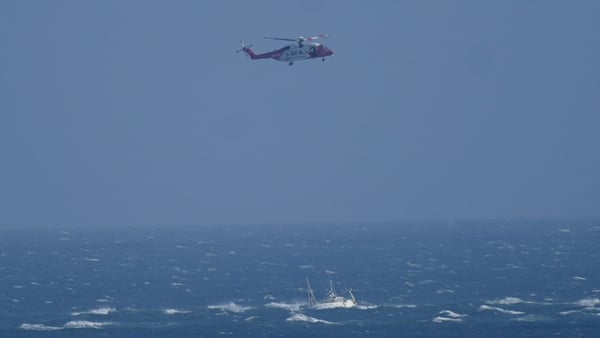 An Irish Coast Guard helicopter at the scene of the second boat off Rosslare