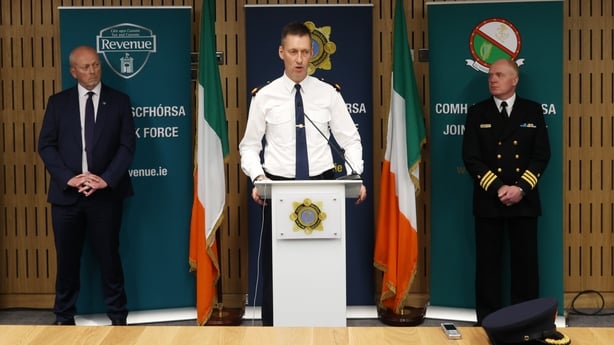 Director General Operations Revenue and Customs Gerry Harrahill, Assistant Garda Commissioner Justin Kelly and Fleet Operations Commander of the Irish Naval Service Tony Geraghty
