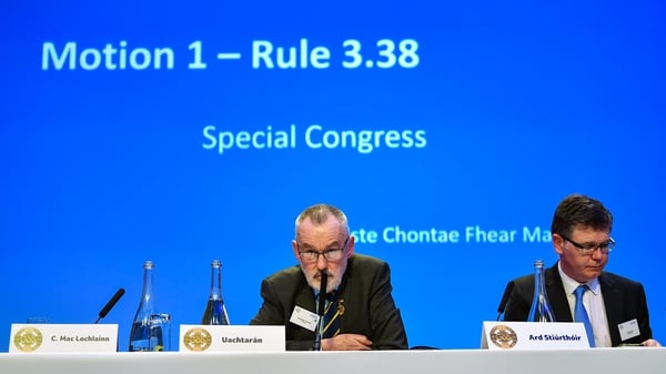 Larry McCarthy (L) will preside over his last congress as GAA president before being replaced by Jarlath Burns in February