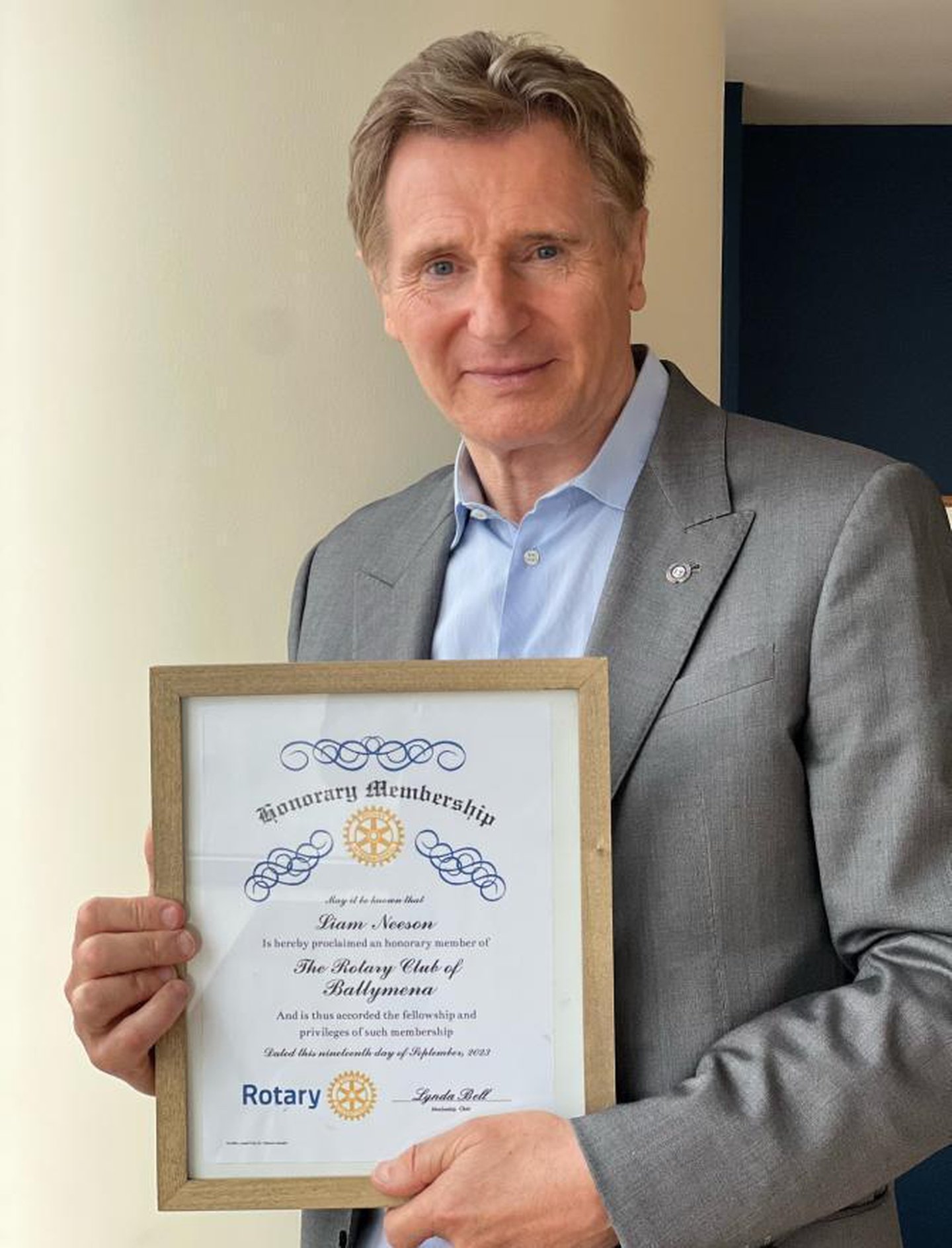 Liam Neeson awarded honorary Rotary Ireland membership
