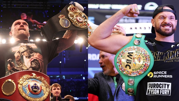 Oleksandr Usyk (L) and Tyson Fury will put their heavyweight belts on the line