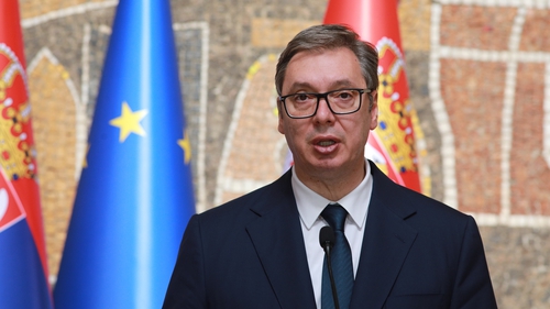 Serbian President Aleksandar Vucic did not directly deny there had been a recent build-up but rejected claims that his country's forces were on alert (file photo)
