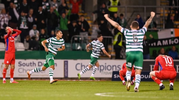 Graham Burke celebrates the only goal of the game as Shamrock Rovers took the points