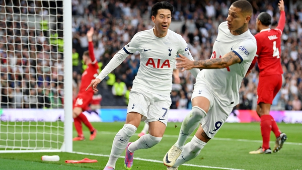 Heung-Min Son of Tottenham Hotspur celebrates
