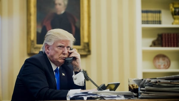 President Trump takes phone calls from foreign leaders In the White House Oval Office Photo: Getty Images