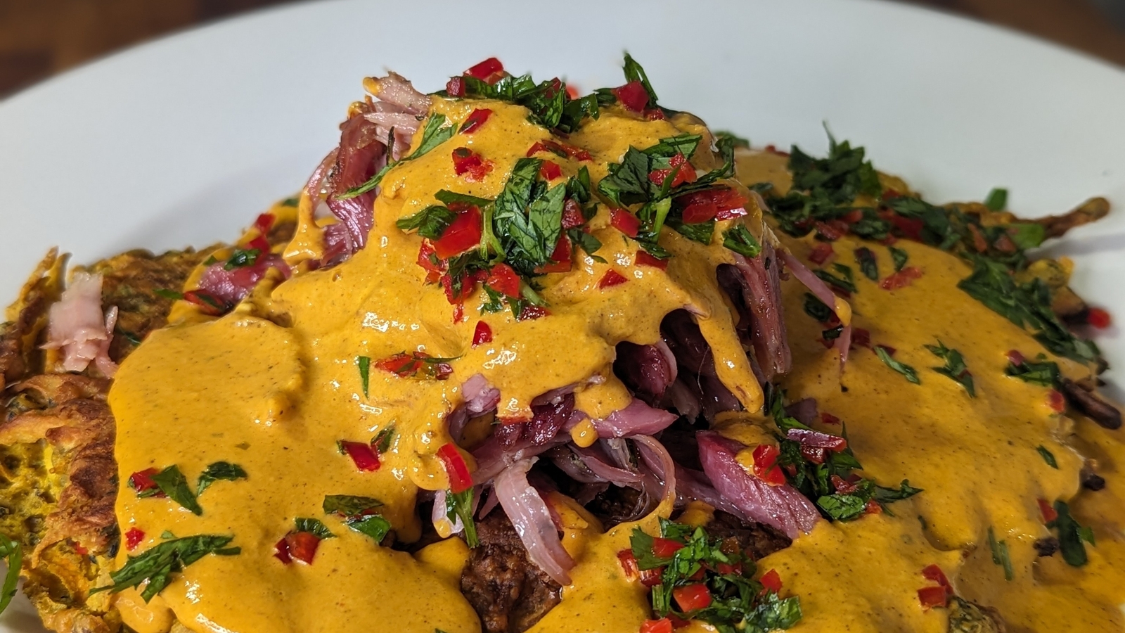 Arun's Bhaji Indian root veg fritter and ham hock